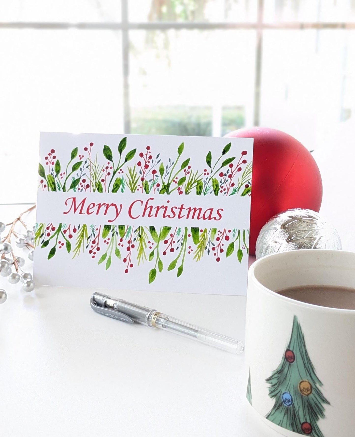 Christmas Greeting Card-Red Berries and Leaves