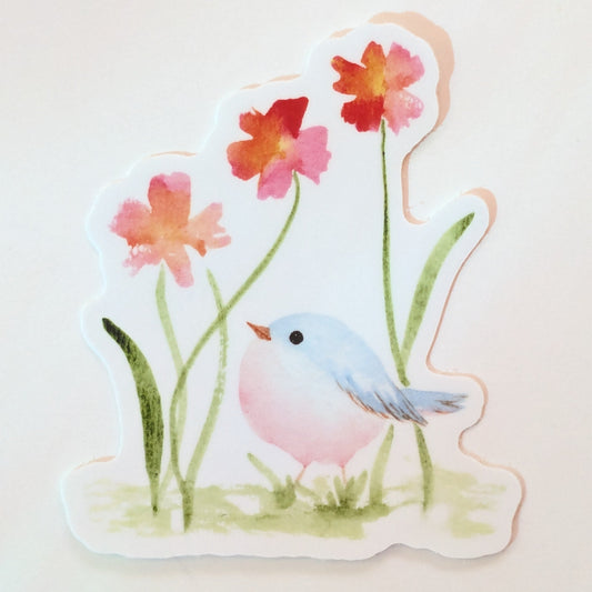 Bluebird and Flowers Sticker