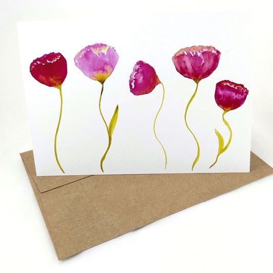 Pink Flowers Greeting Card, 5x7 with envelope