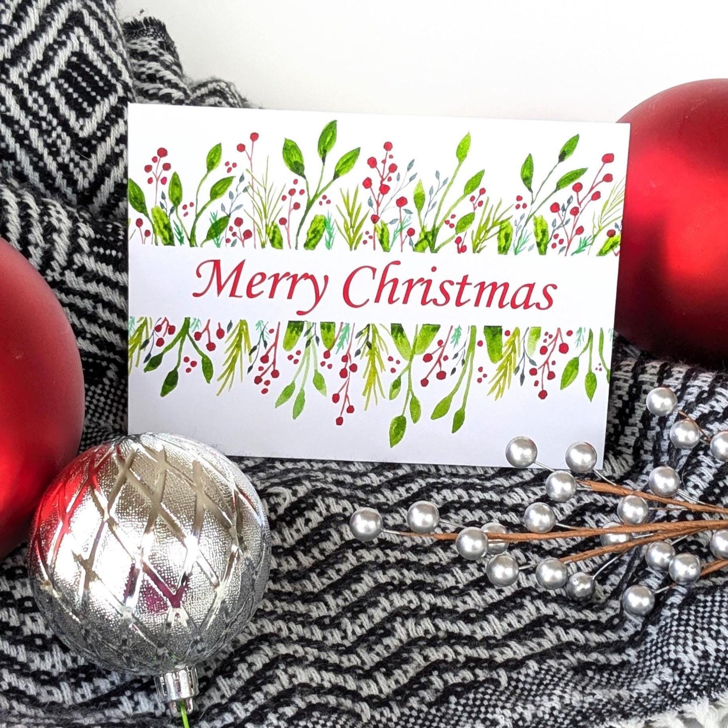 Christmas Greeting Card-Red Berries and Leaves