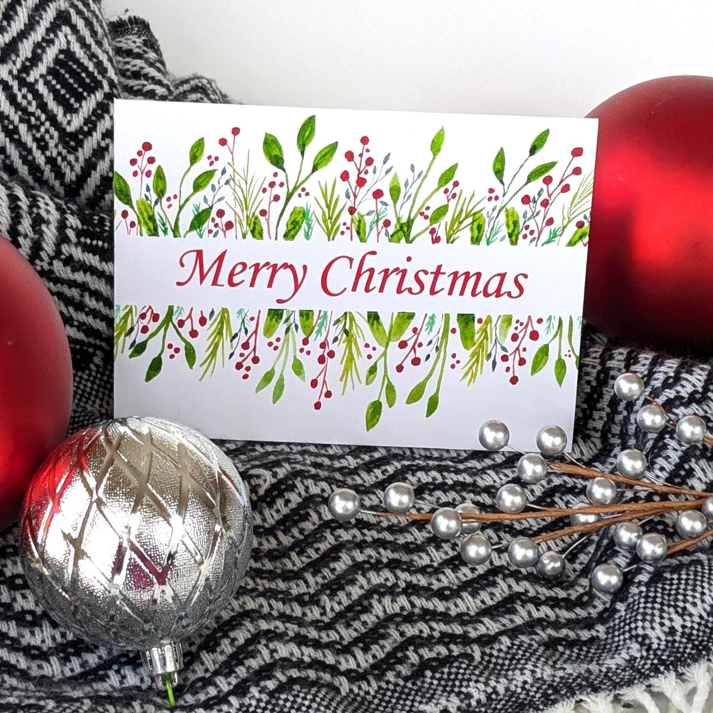 Christmas Greeting Card-Red Berries and Leaves