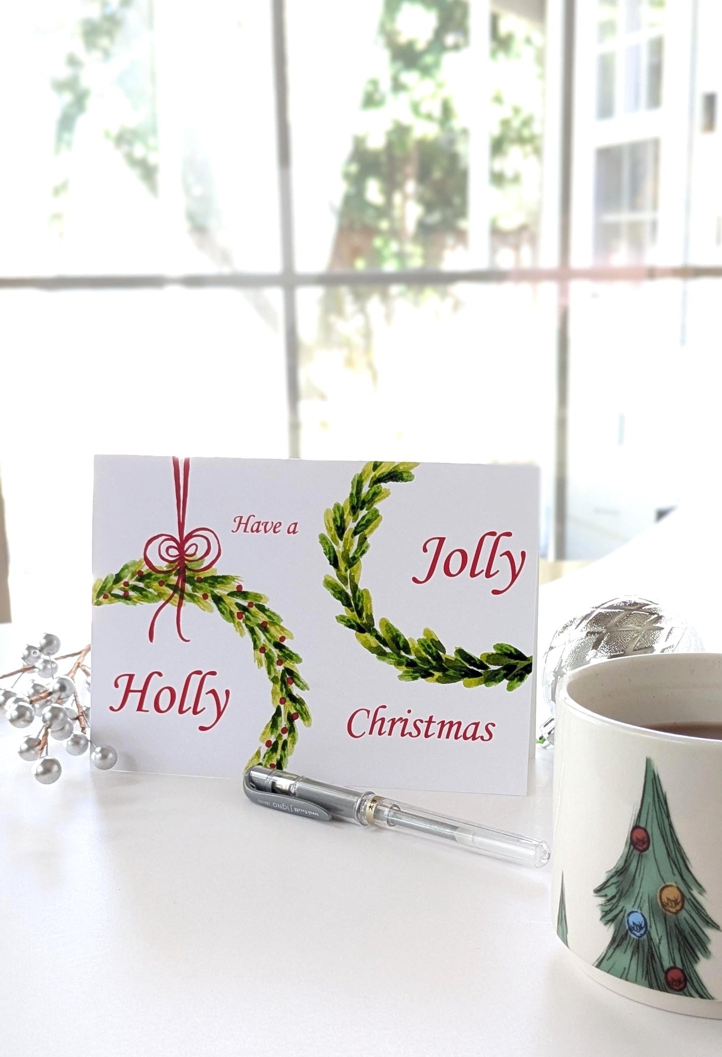Christmas Greeting Card-Wreath with Red Bow