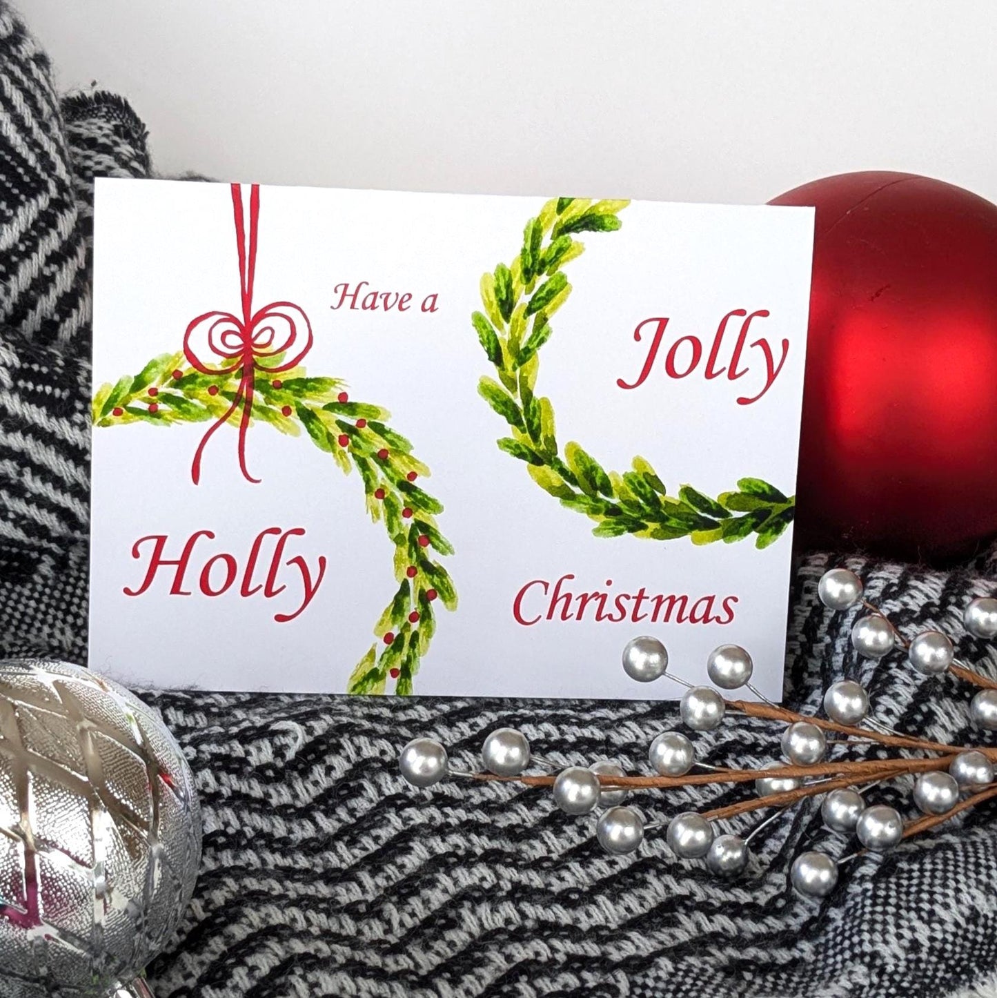 Christmas Greeting Card-Wreath with Red Bow