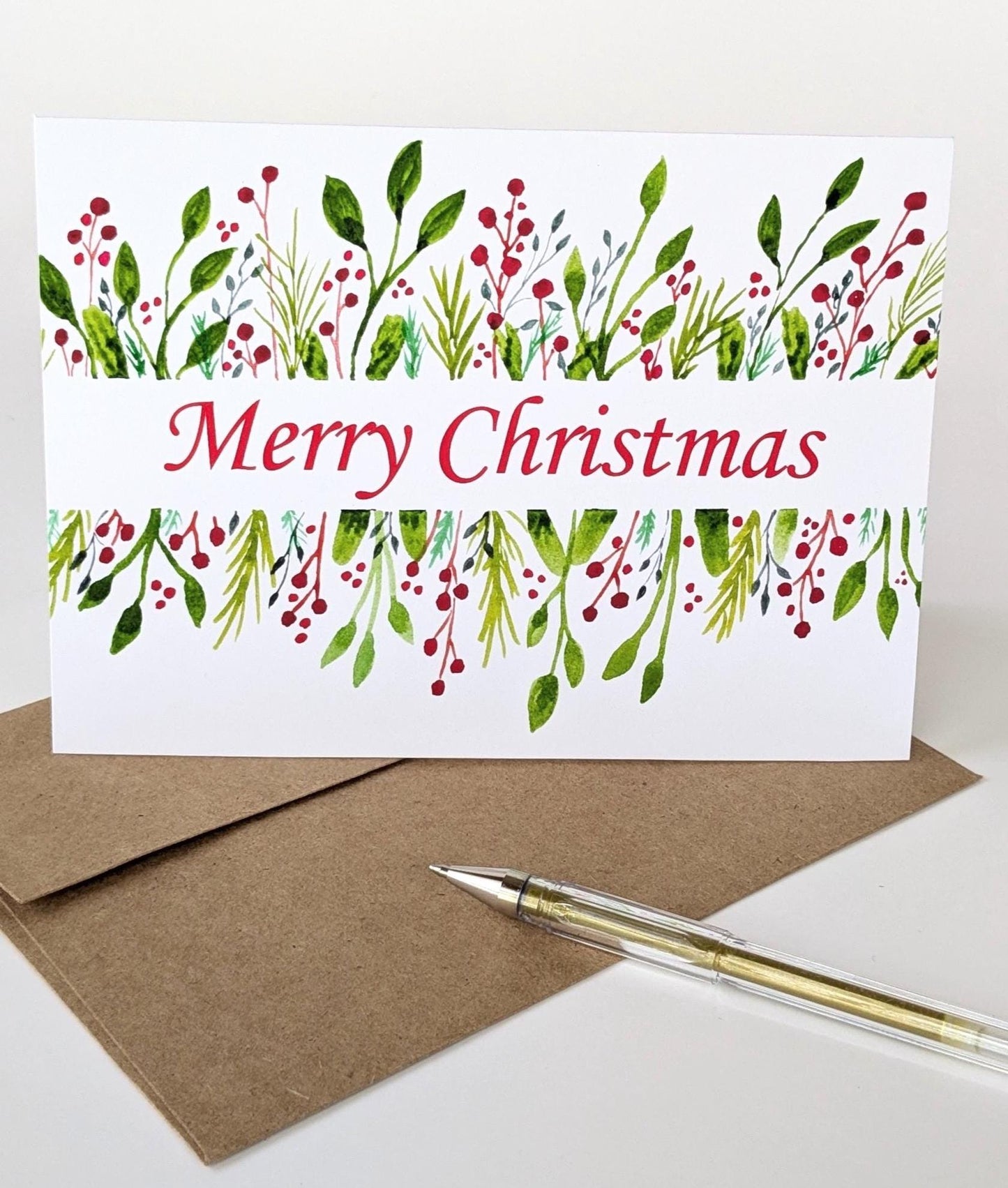 Christmas Greeting Card-Red Berries and Leaves