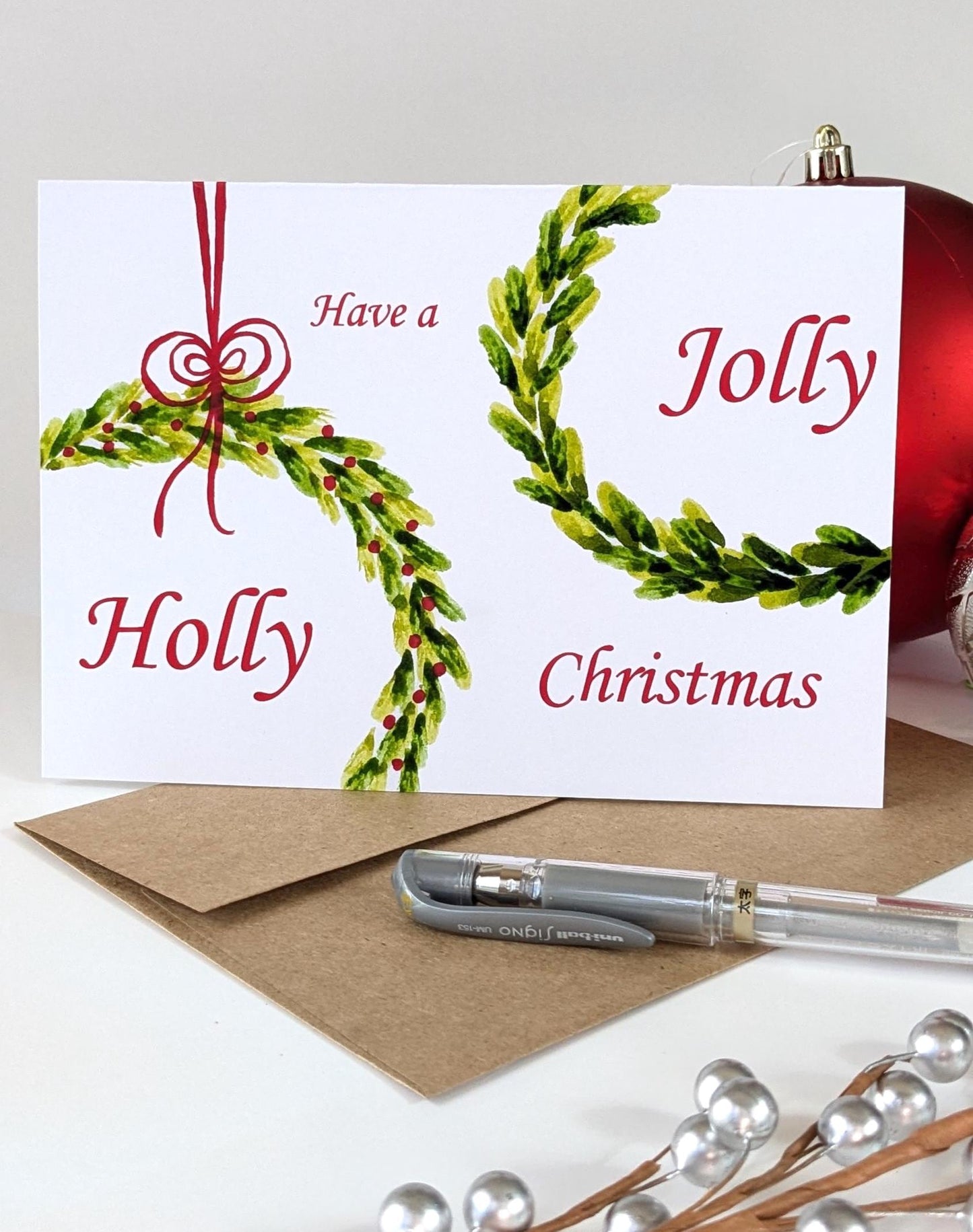 Christmas Greeting Card-Wreath with Red Bow