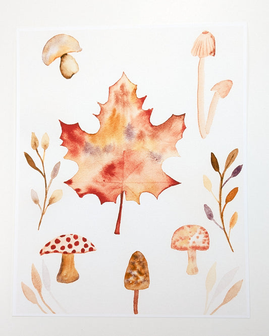 "Leaf and Mushrooms" Print