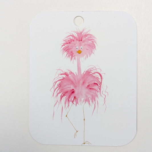Pink flamingo gift tag on a white background