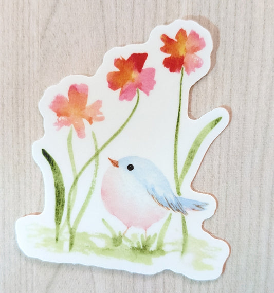 Bluebird and Flowers Sticker