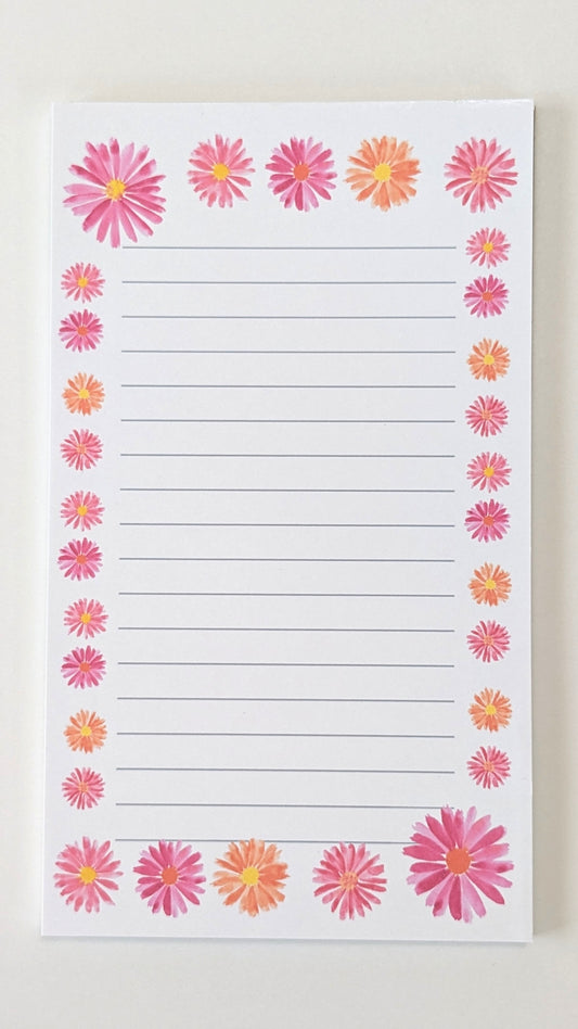 Pink daisies notepad, 30 lined pages